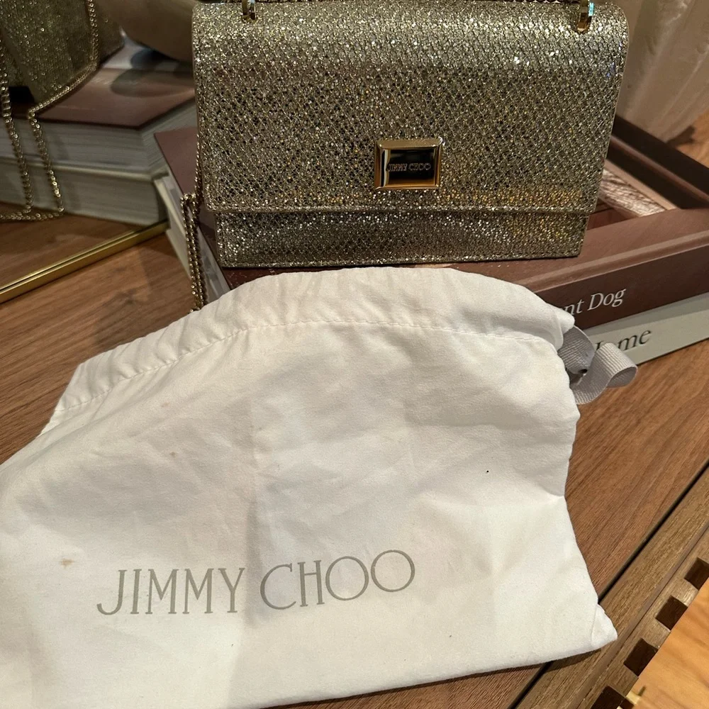 Jimmy Choo Gold Glitter Chain Shoulder Clutch